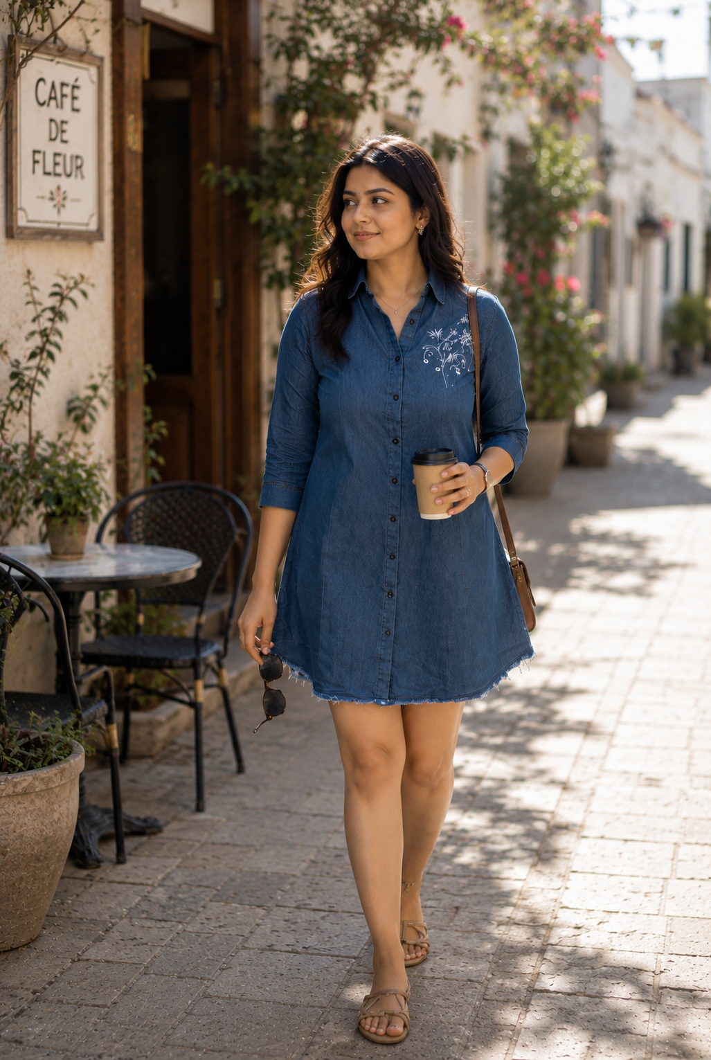 Women’s Embroidered Button-Down Shirt Dress