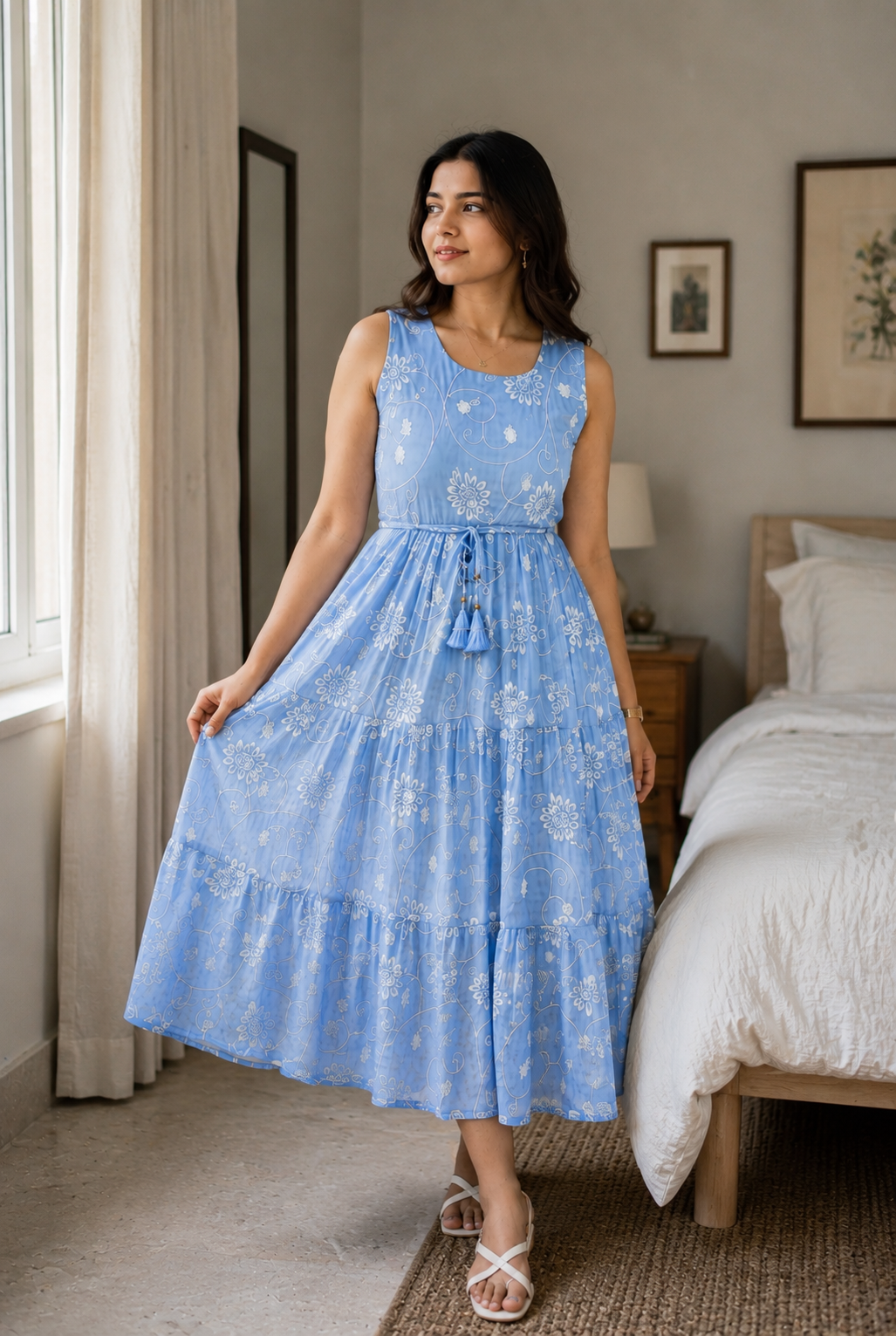 Women's Embroidered Midi Dress with Inner Sleeves – The Select Style