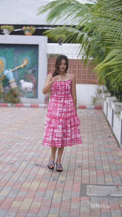 Pink Checks Printed Maxi Dress