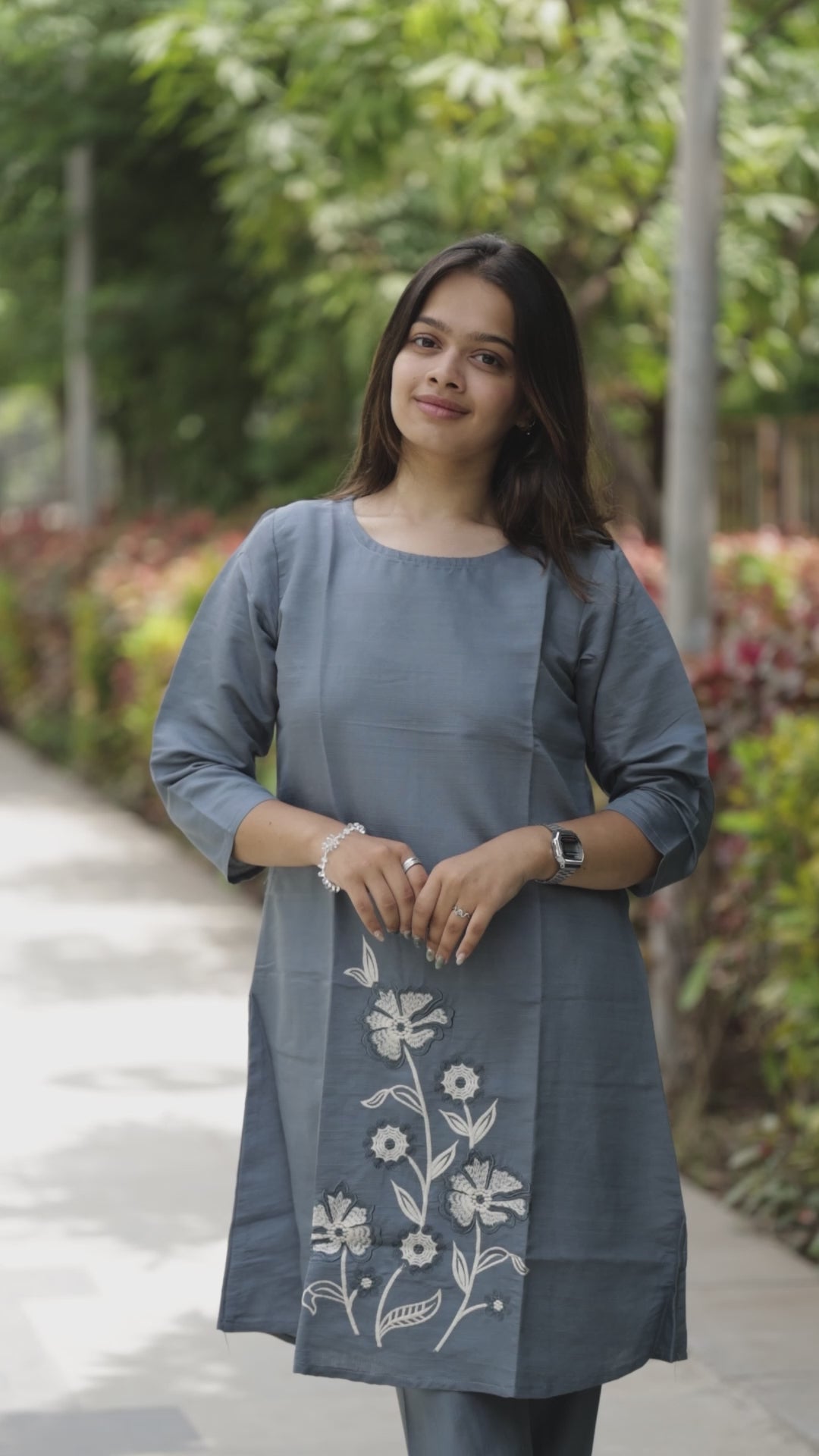 Women’s Grey Embroidered Straight Kurta Pant Set